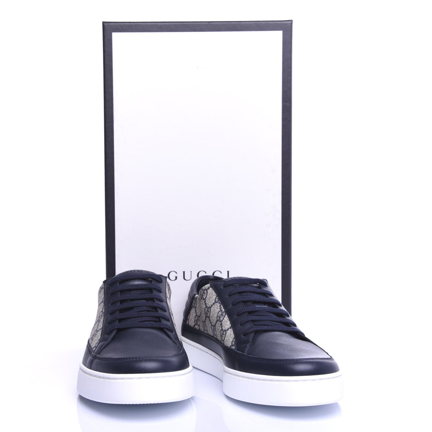 GG Supreme Monogram Calfskin Mens Low Top Sneakers 8 Blue Beige