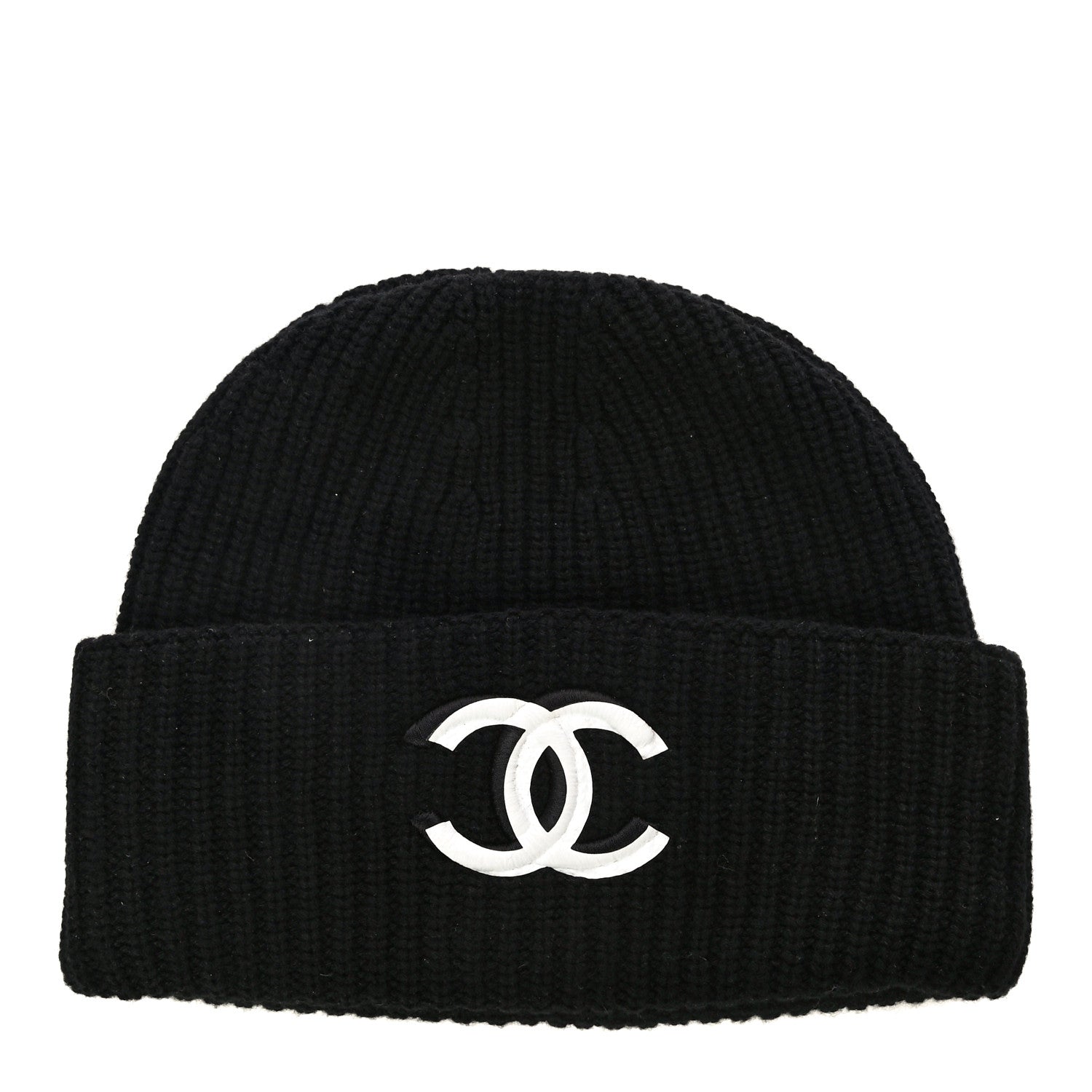 Chanel Wool Cashmere CC Beanie Hat Light Black White 1 of 4