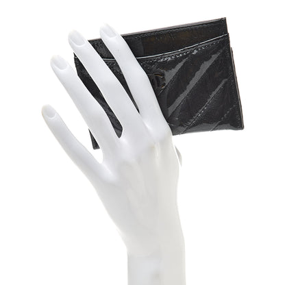 Chanel Patent Metallic Crumpled Calfskin Chevron Quilted Card Holder Black 2 of 9
