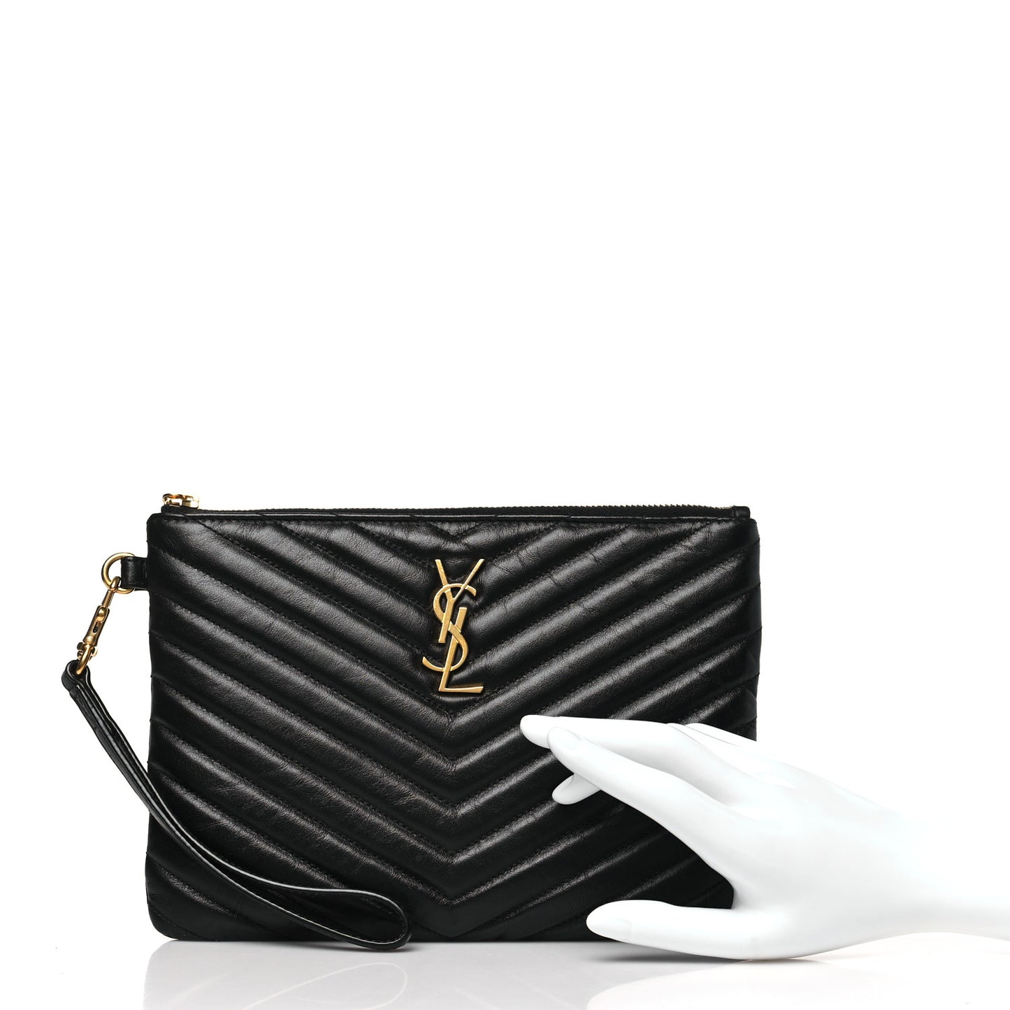 Calfskin Matelasse Chevron Monogram A5 Wristlet Black