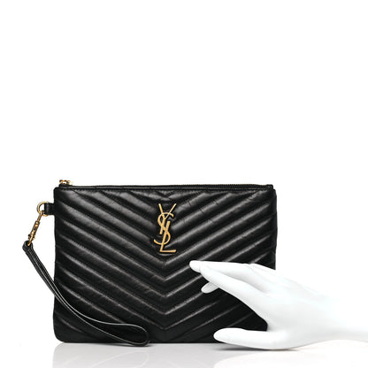 Saint Laurent Calfskin Matelasse Chevron Monogram A5 Wristlet Black 2 of 11