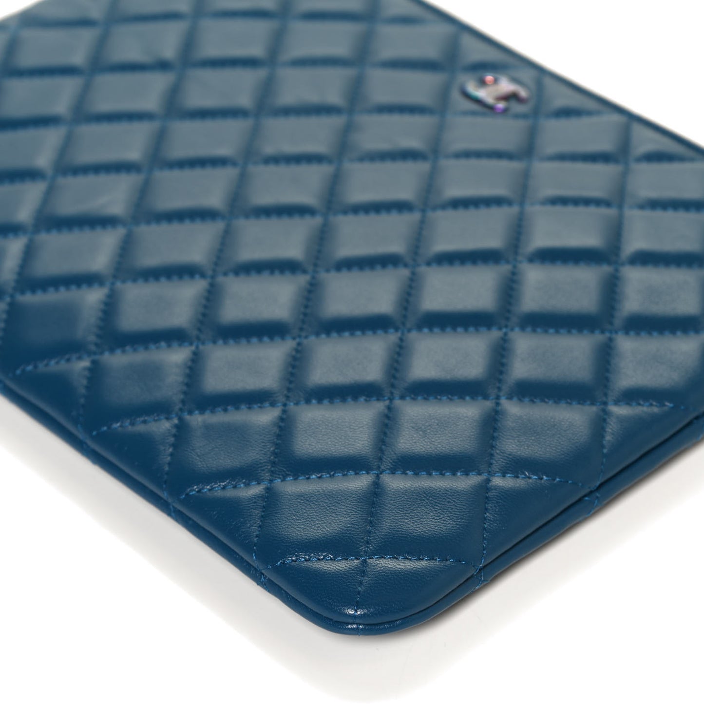 Lambskin Quilted Medium CC Cosmetic Case Blue Pink