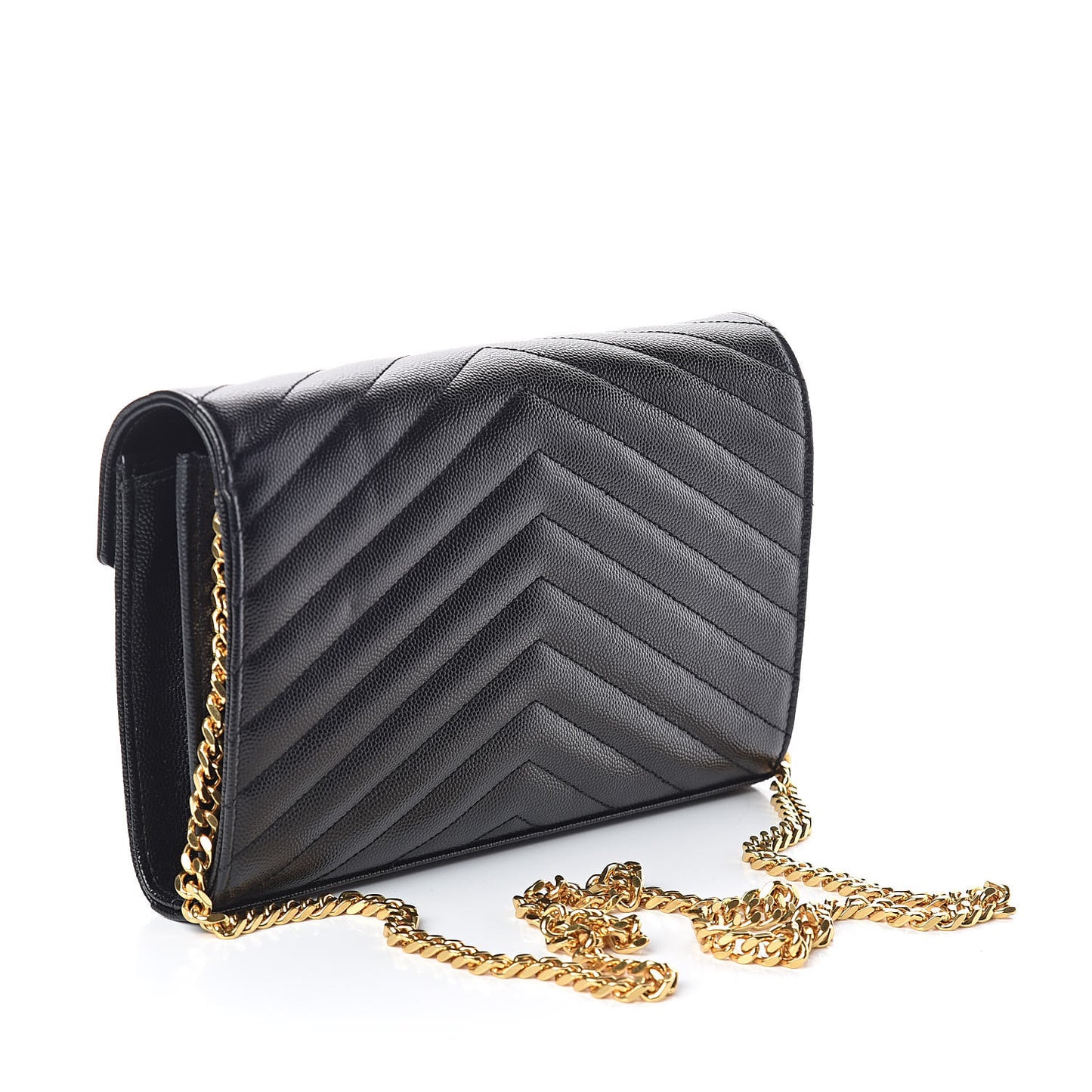 Grain De Poudre Matelasse Chevron Monogram Chain Wallet Black