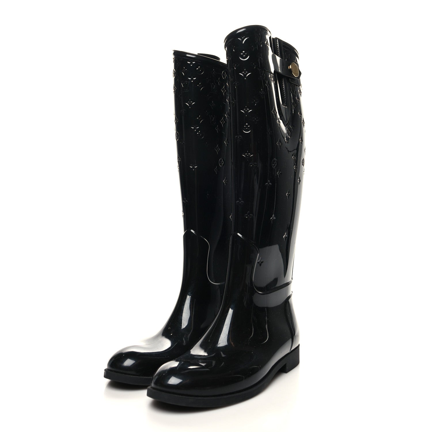 Louis Vuitton Rubber Embossed Monogram Drops High Rain Boots 36 Black 3 of 7