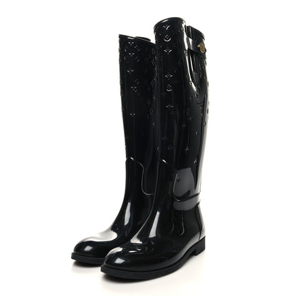 Louis Vuitton Rubber Embossed Monogram Drops High Rain Boots 36 Black 3 of 7