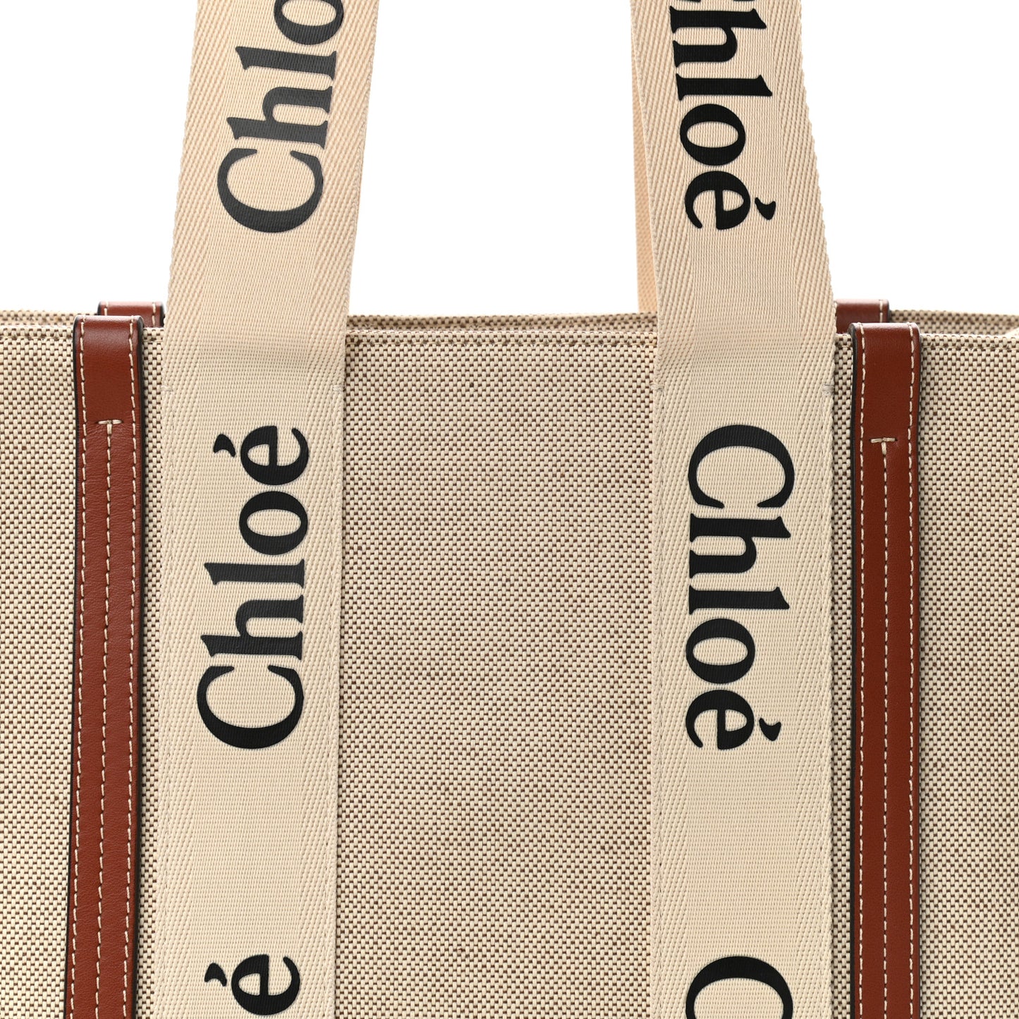 Cotton Calfskin Medium Woody Ribbon Tote White Brown