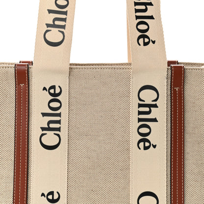 Chloe Cotton Calfskin Medium Woody Ribbon Tote White Brown 7 of 11