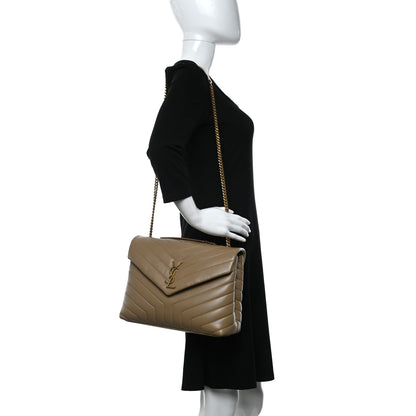 Saint Laurent Calfskin Y Quilted Monogram Medium Loulou Chain Satchel Dark Latte 2 of 10