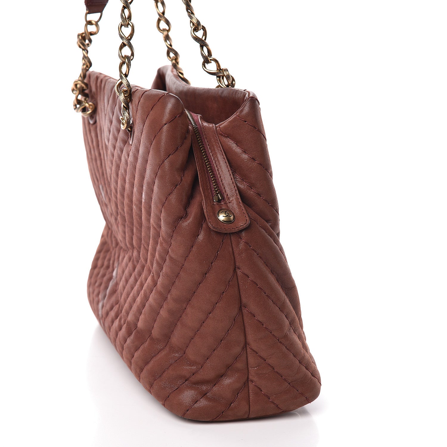 Chanel Iridescent Calfskin Chevron Quilted Surpique Tote Burgundy 16 of 17