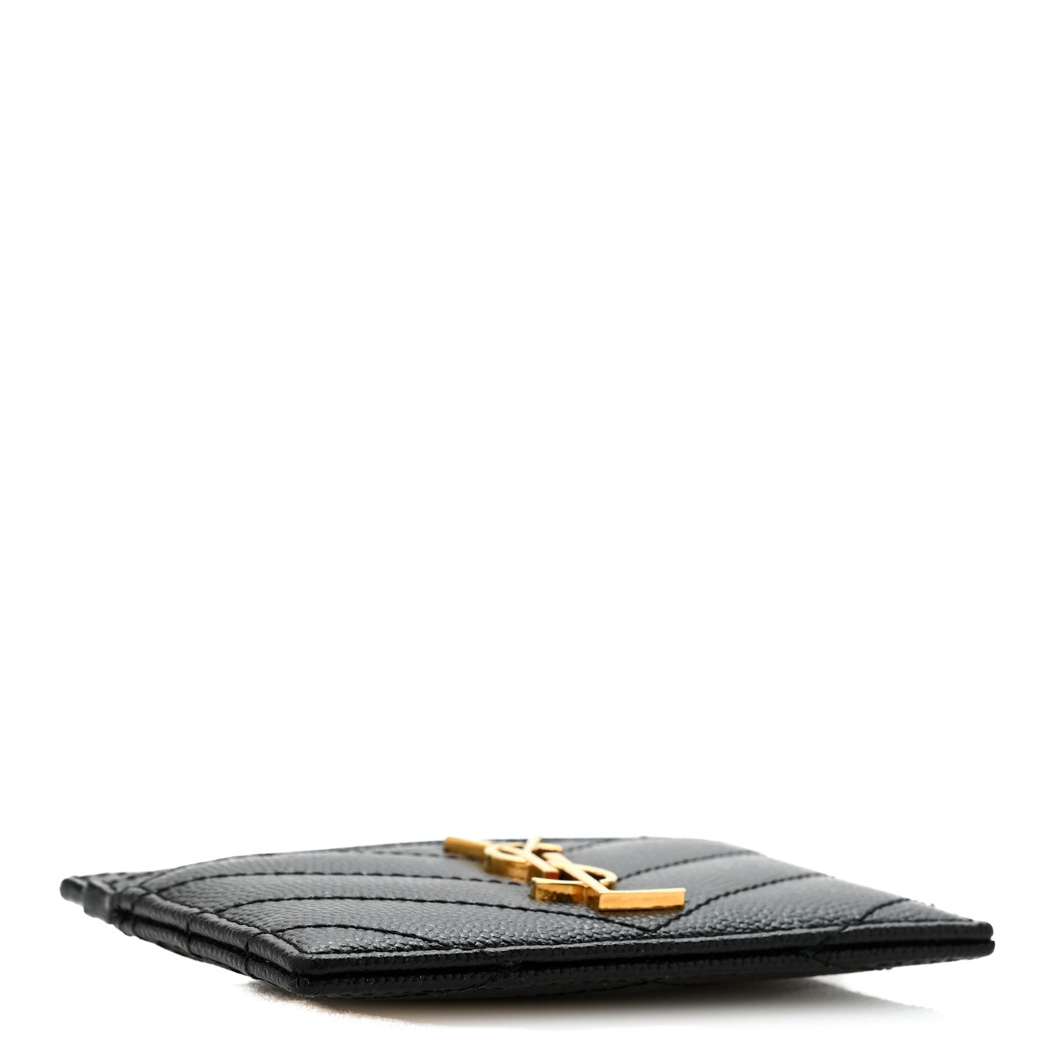 Saint Laurent Grain De Poudre Matelasse Chevron Monogram Credit Card Case Black 4 of 10