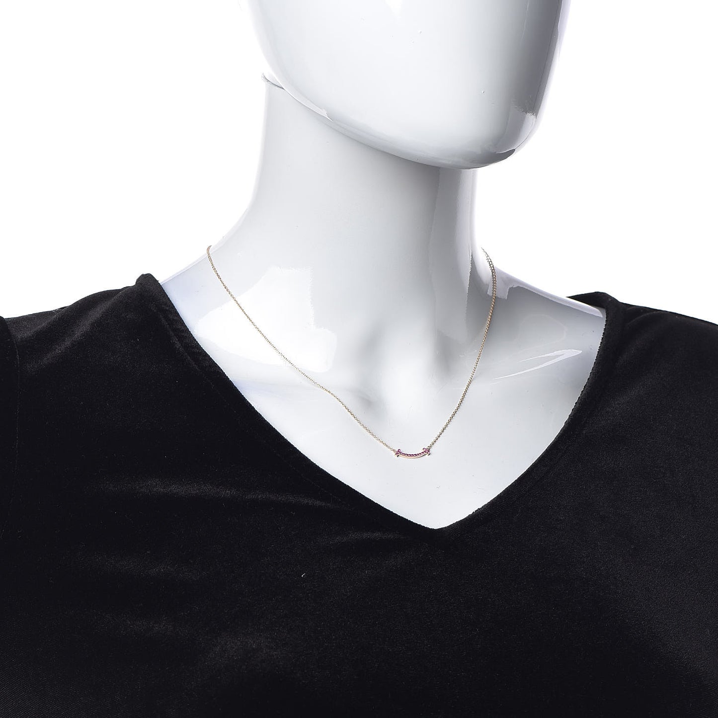 18K Rose Gold Pink Sapphire Mini T Smile Pendant Necklace
