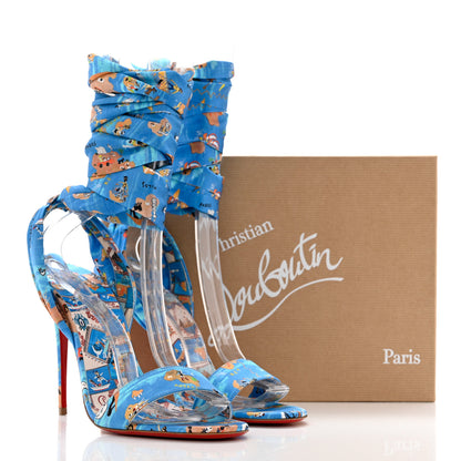 Christian Louboutin Crepe Satin Greekaba Du Desert 100 Sandal 40 Blue Multicolor 8 of 8