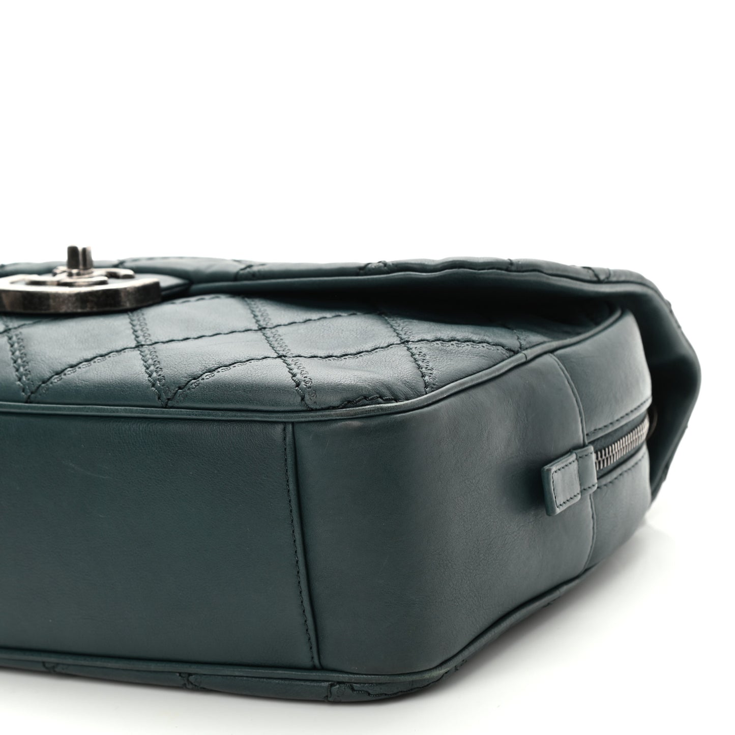 Calfskin Quilted Jumbo Coco Sporran Flap Dark Green