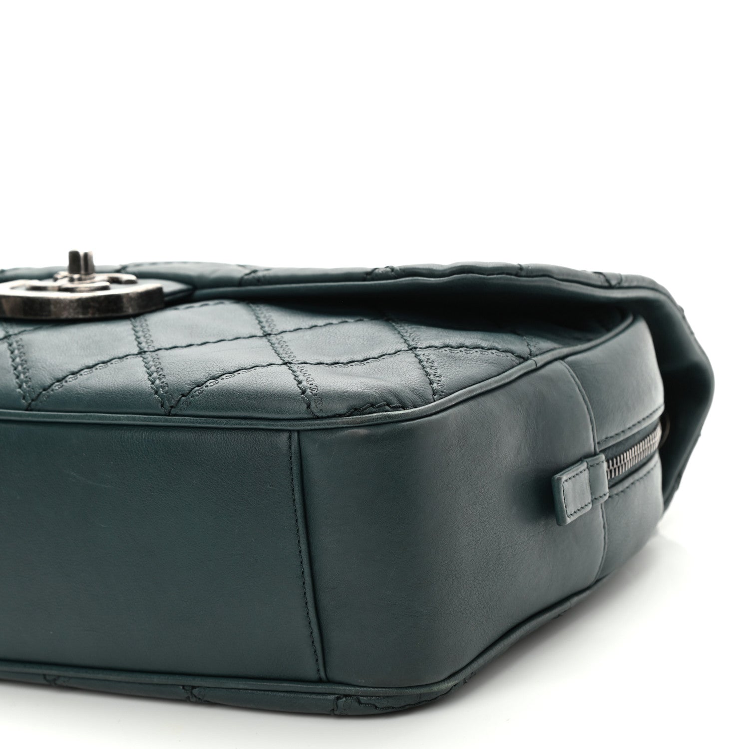 Chanel Calfskin Quilted Jumbo Coco Sporran Flap Dark Green 10 of 11