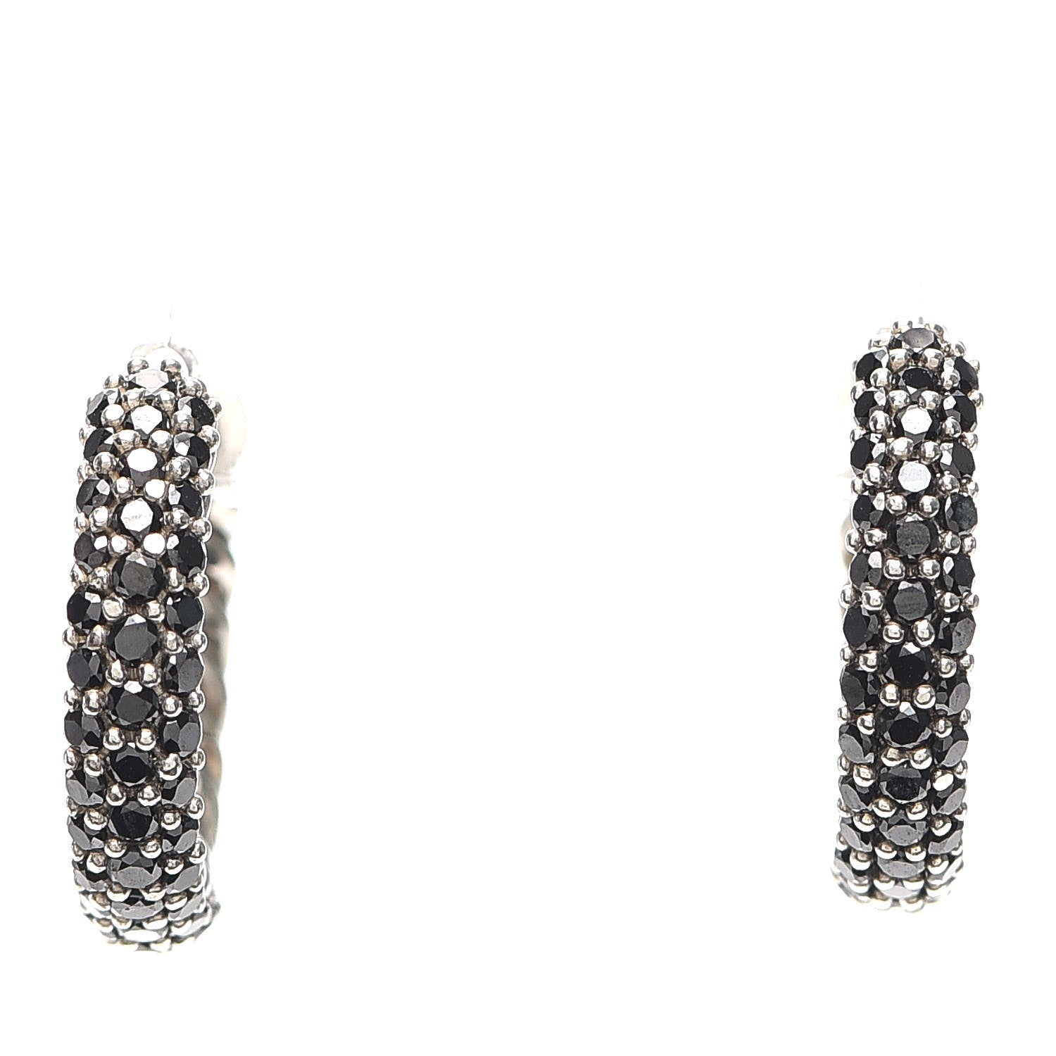 David Yurman Sterling Silver Black Diamond Petite Pave Huggie Hoop Earrings 1 of 4