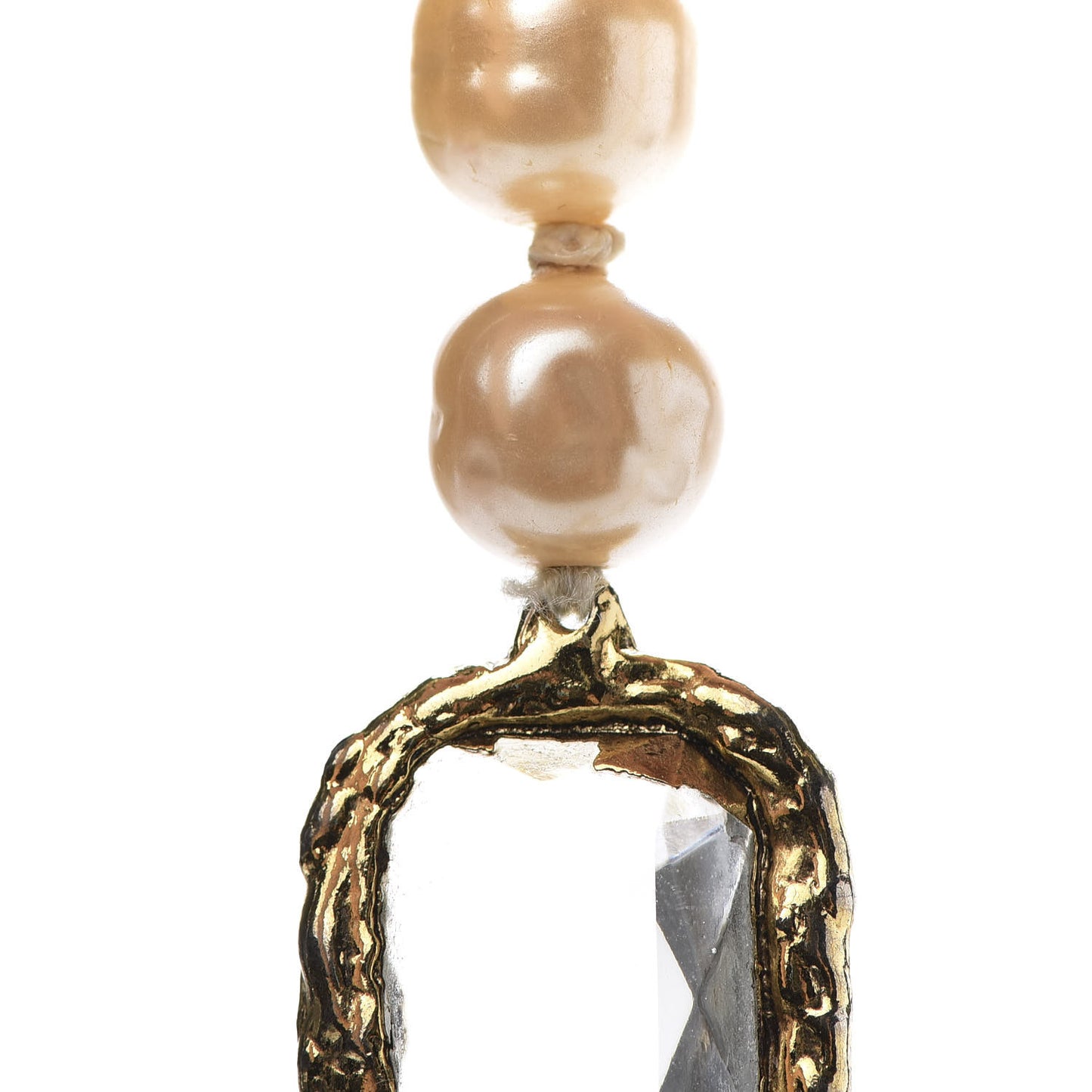 Pearl Swarovski Crystal Chicklet Sautoir Necklace Gold