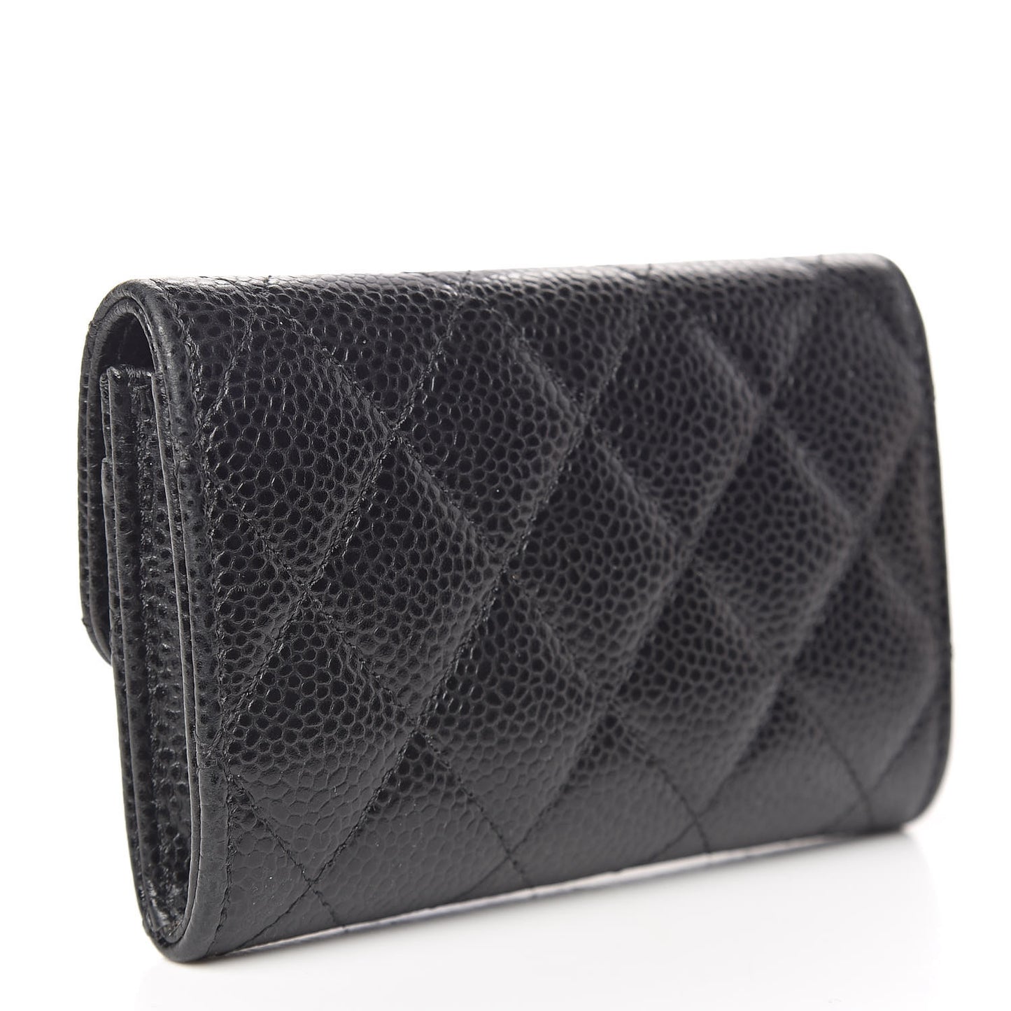 Caviar Quilted Flap Card Holder Black
