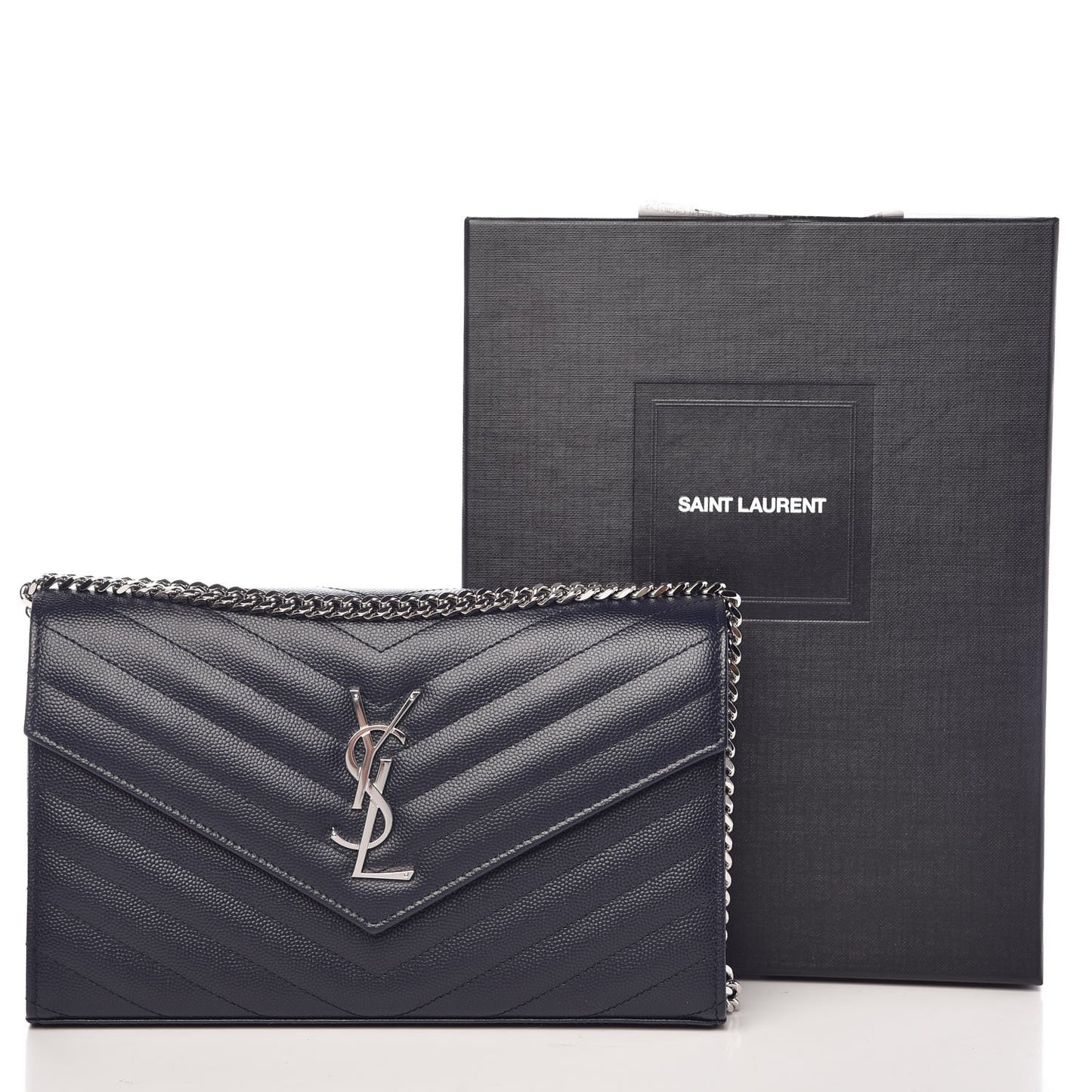 Grain De Poudre Matelasse Chevron Monogram Chain Wallet Deep Marine