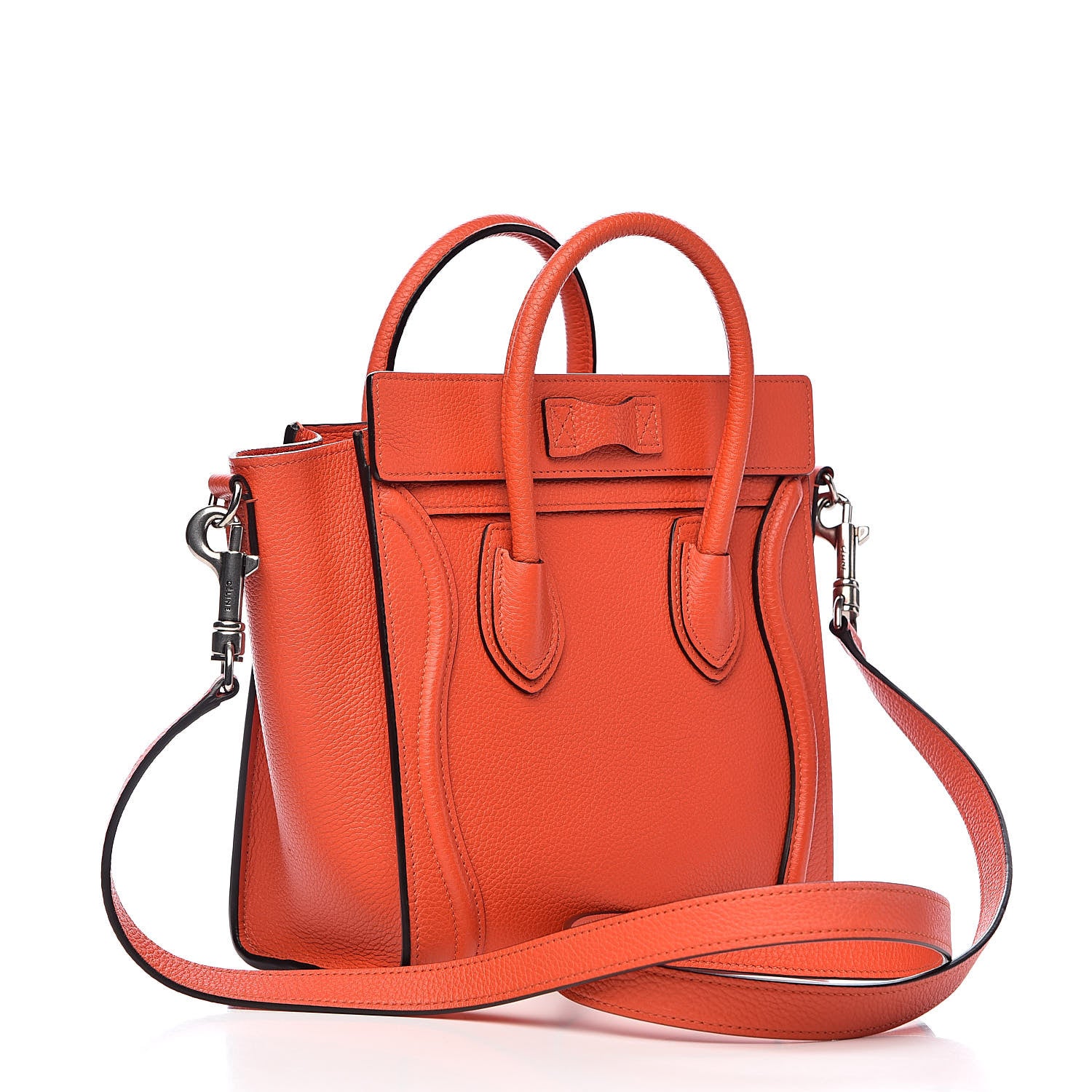 Celine Drummed Calfskin Nano Luggage Vermillion 3 of 11