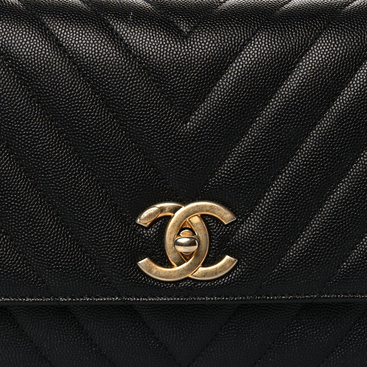 Caviar Chevron Quilted Small Coco Handle Flap Black
