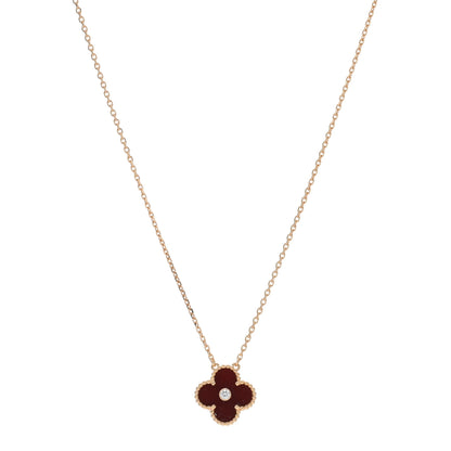 Van Cleef & Arpels 18K Rose Gold Diamond Carnelian Vintage Alhambra Pendant Necklace 1 of 4