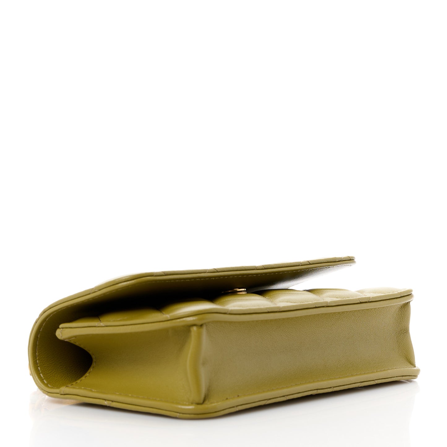 Lambskin Quilted Metal Twist Top Handle Flap Phone Holder With Chain Green