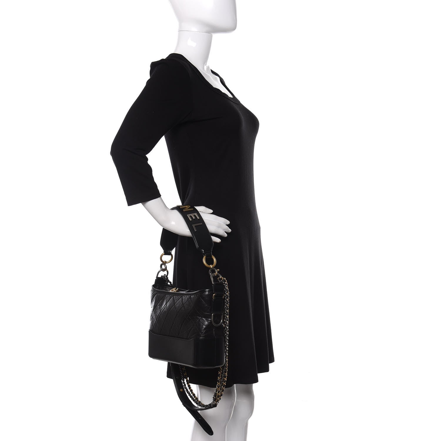 Chanel Aged Calfskin Quilted Small Gabrielle Logo Hobo Black 3 of 12