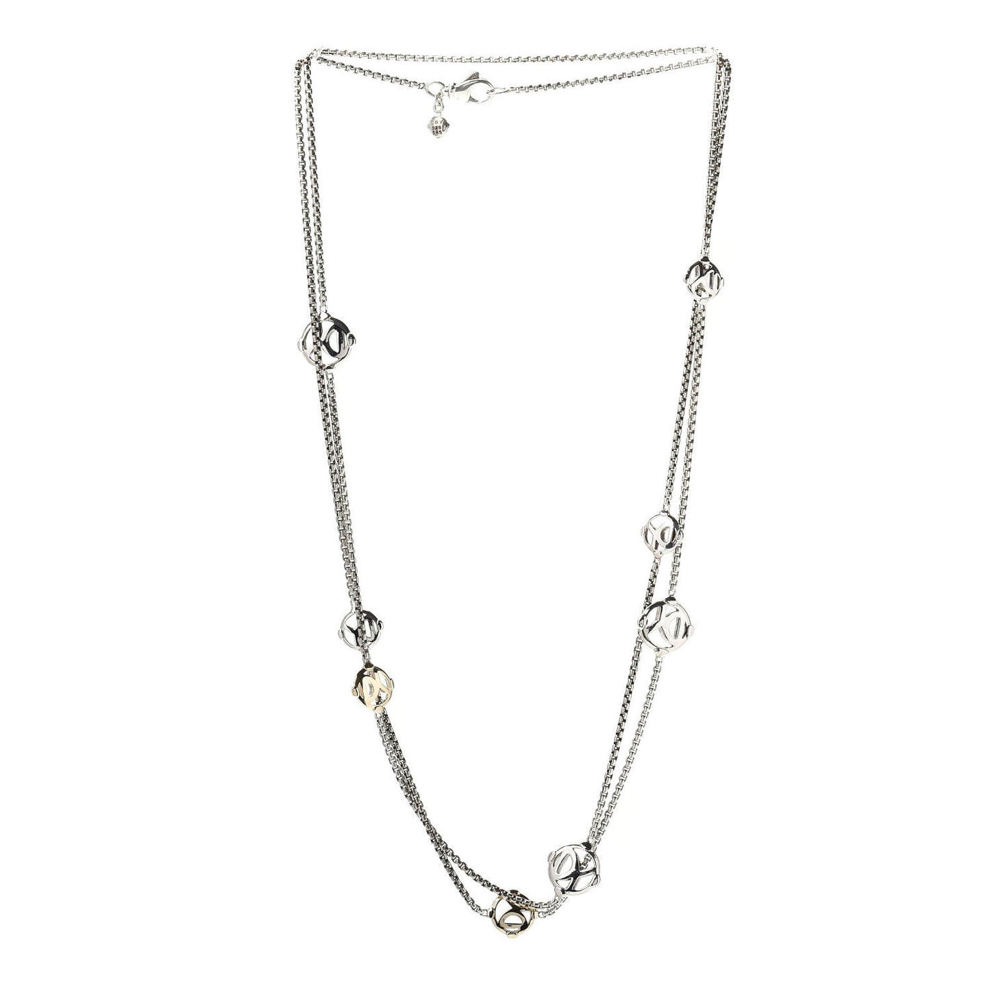 Sterling Silver 14K Yellow Gold Logo Station Necklace 36"