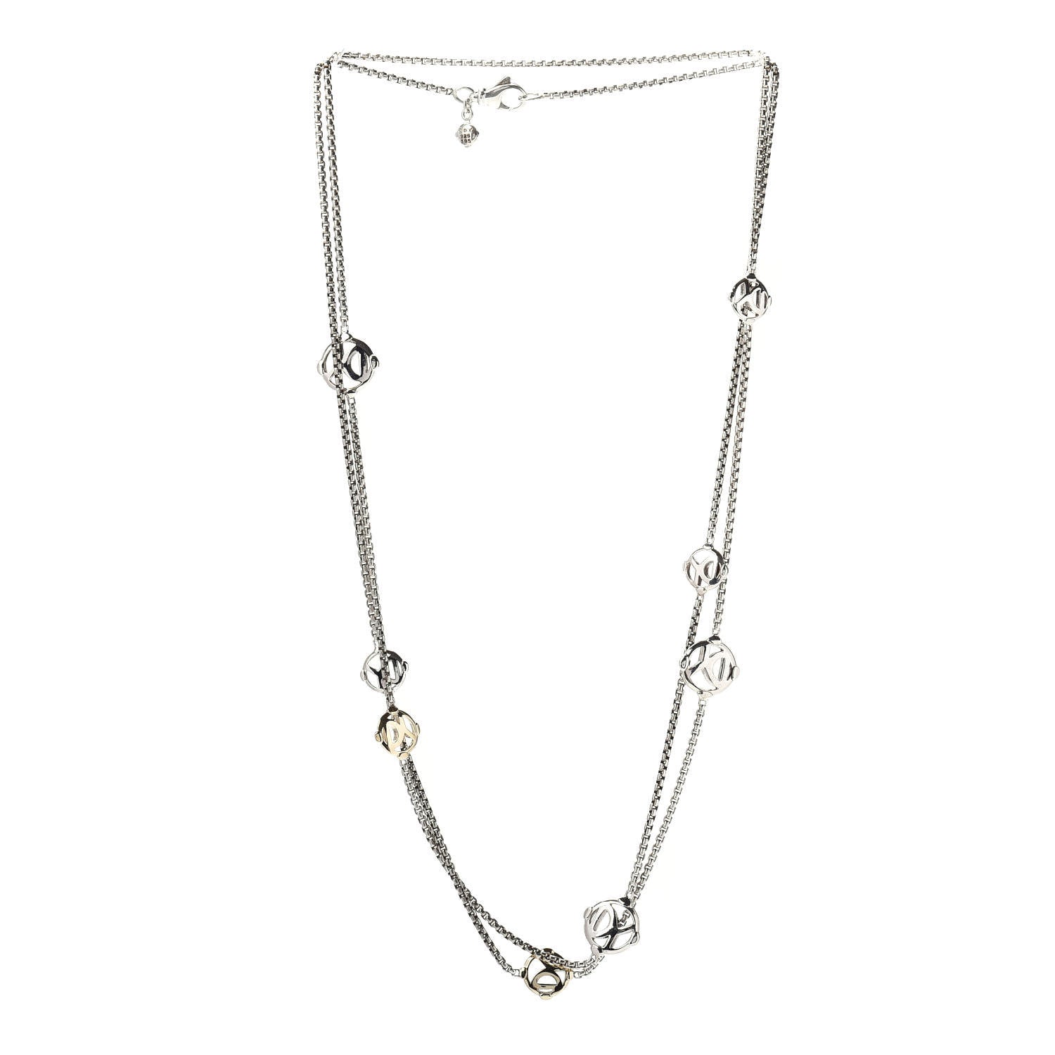 David Yurman Sterling Silver 14K Yellow Gold Logo Station Necklace 36" 3 of 4