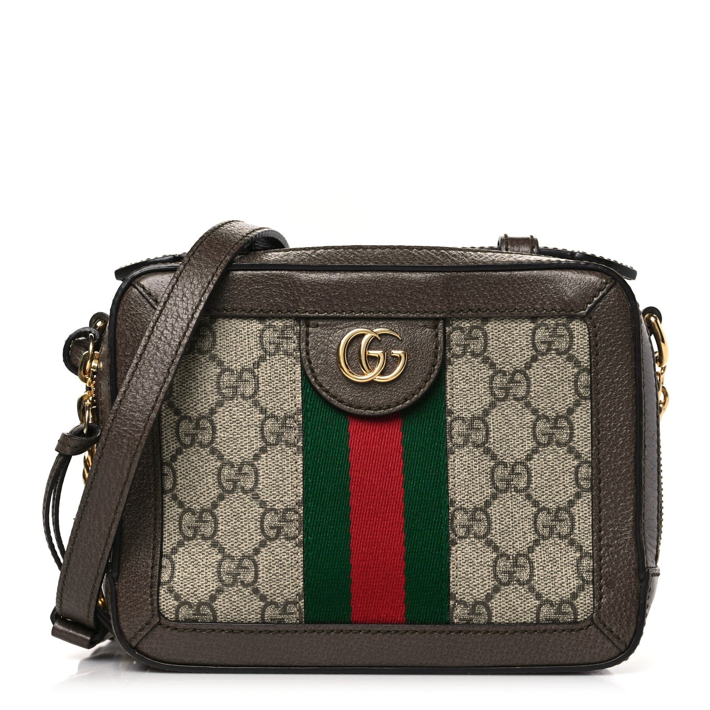 GG Supreme Monogram Mini Ophidia Top Handle Shoulder Bag Brown