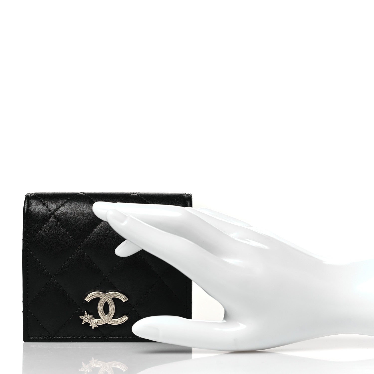 Chanel Lambskin Quilted Crystal Star CC Compact Bifold Wallet Black 2 of 9