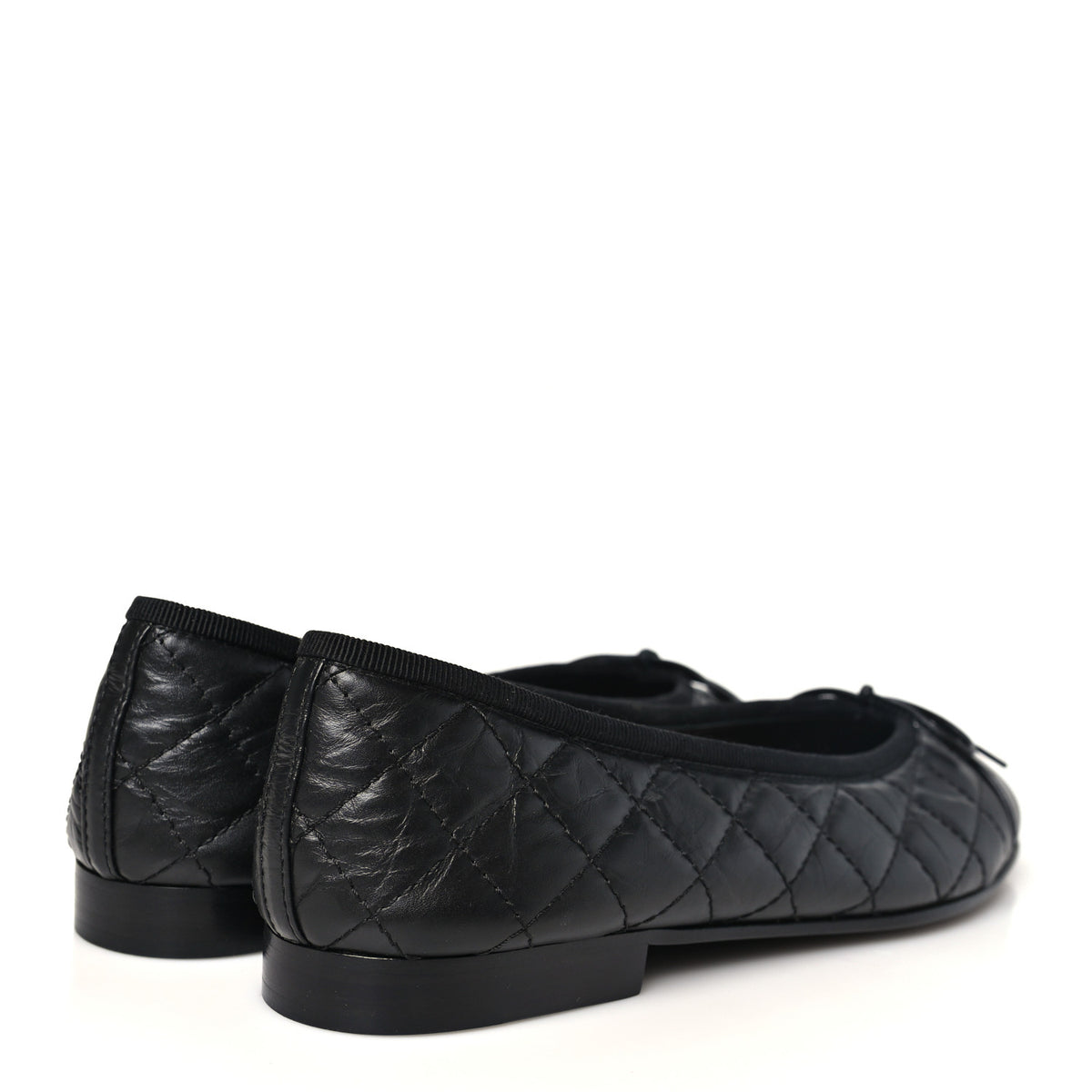 Chanel Aged Calfskin Quilted CC Cap Toe Ballerina Flats 38.5 Black 5 of 10