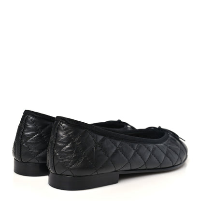 Chanel Aged Calfskin Quilted CC Cap Toe Ballerina Flats 38.5 Black 5 of 10