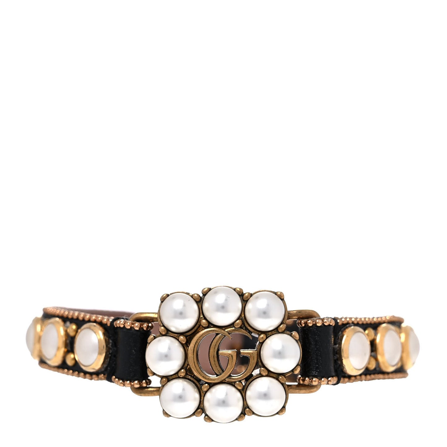 Metal Calfskin Crystal Double G Bracelet Black