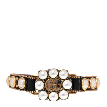 Gucci Metal Calfskin Crystal Double G Bracelet Black 1 of 6
