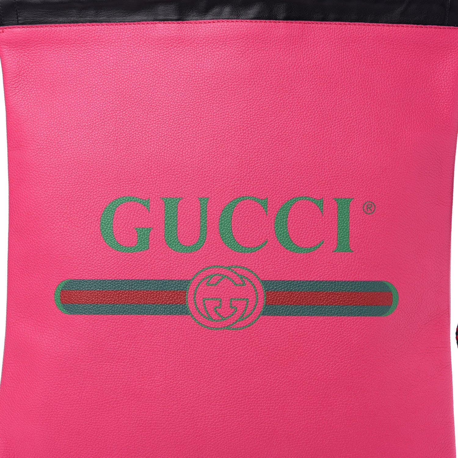 Gucci Grained Calfskin Logo Drawstring Backpack Box Pink Green Black 9 of 9