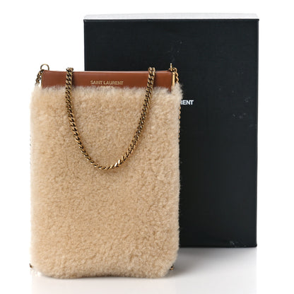 Saint Laurent Shearling Mini Pac Pac Pouch On Chain Natural 8 of 8