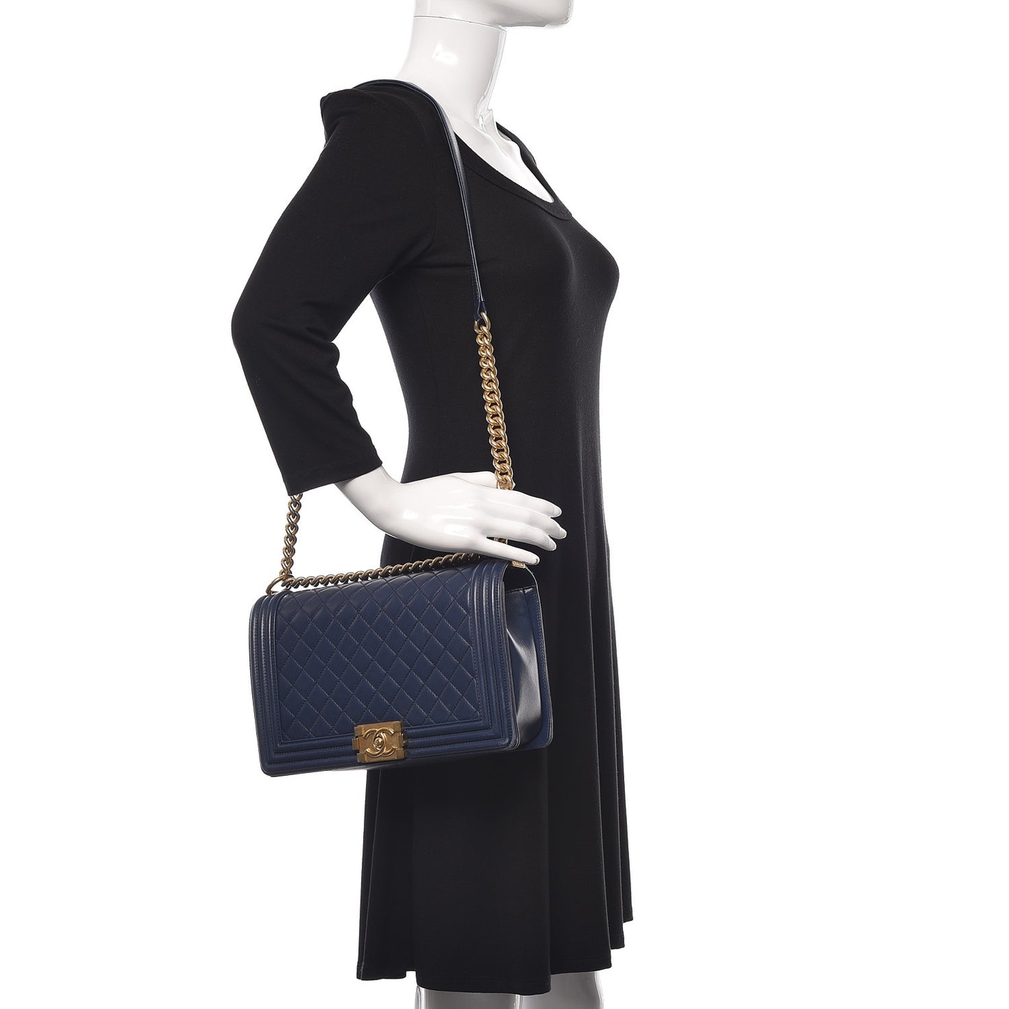 Lambskin Quilted New Medium Boy Flap Dark Navy Blue