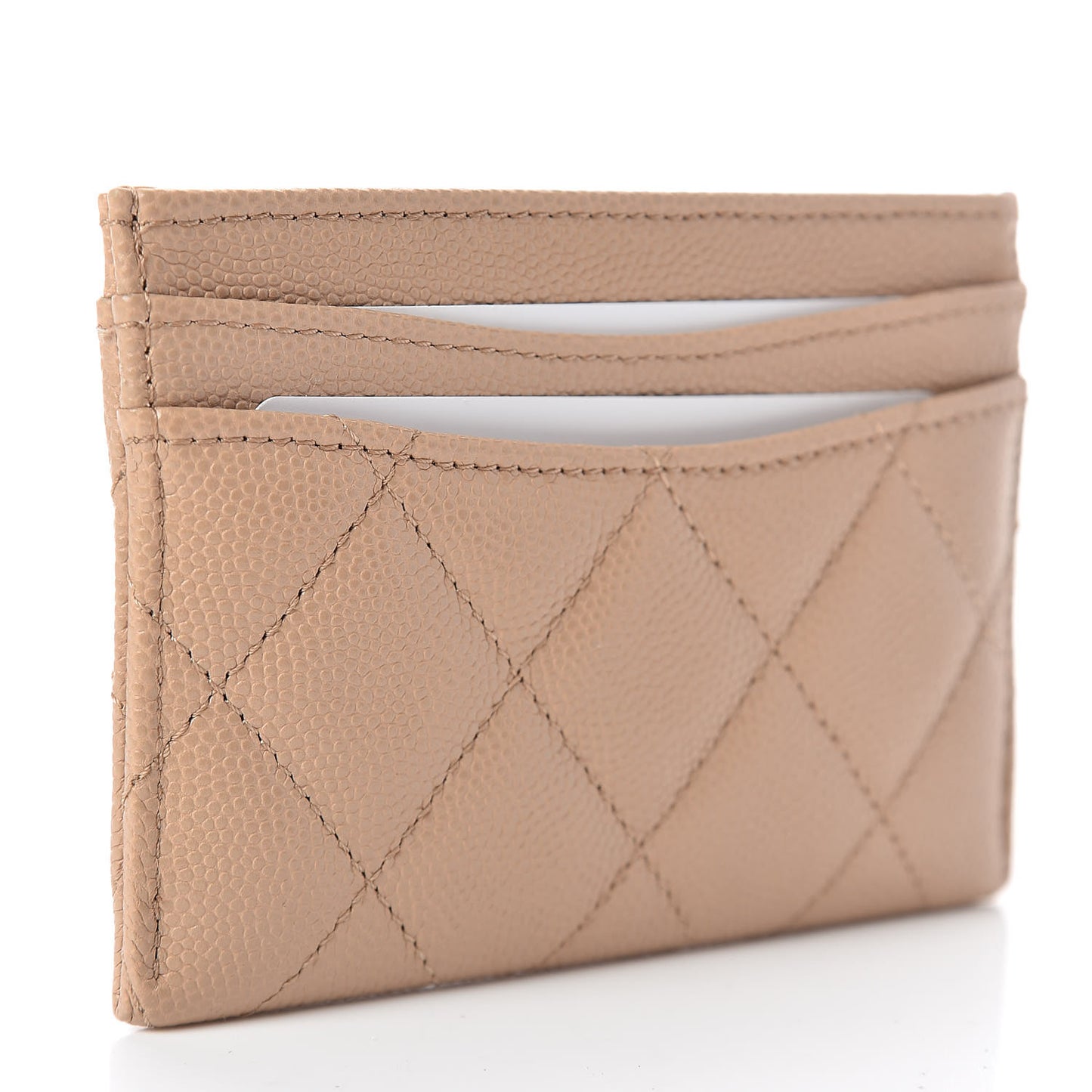 Caviar Quilted Card Holder Beige