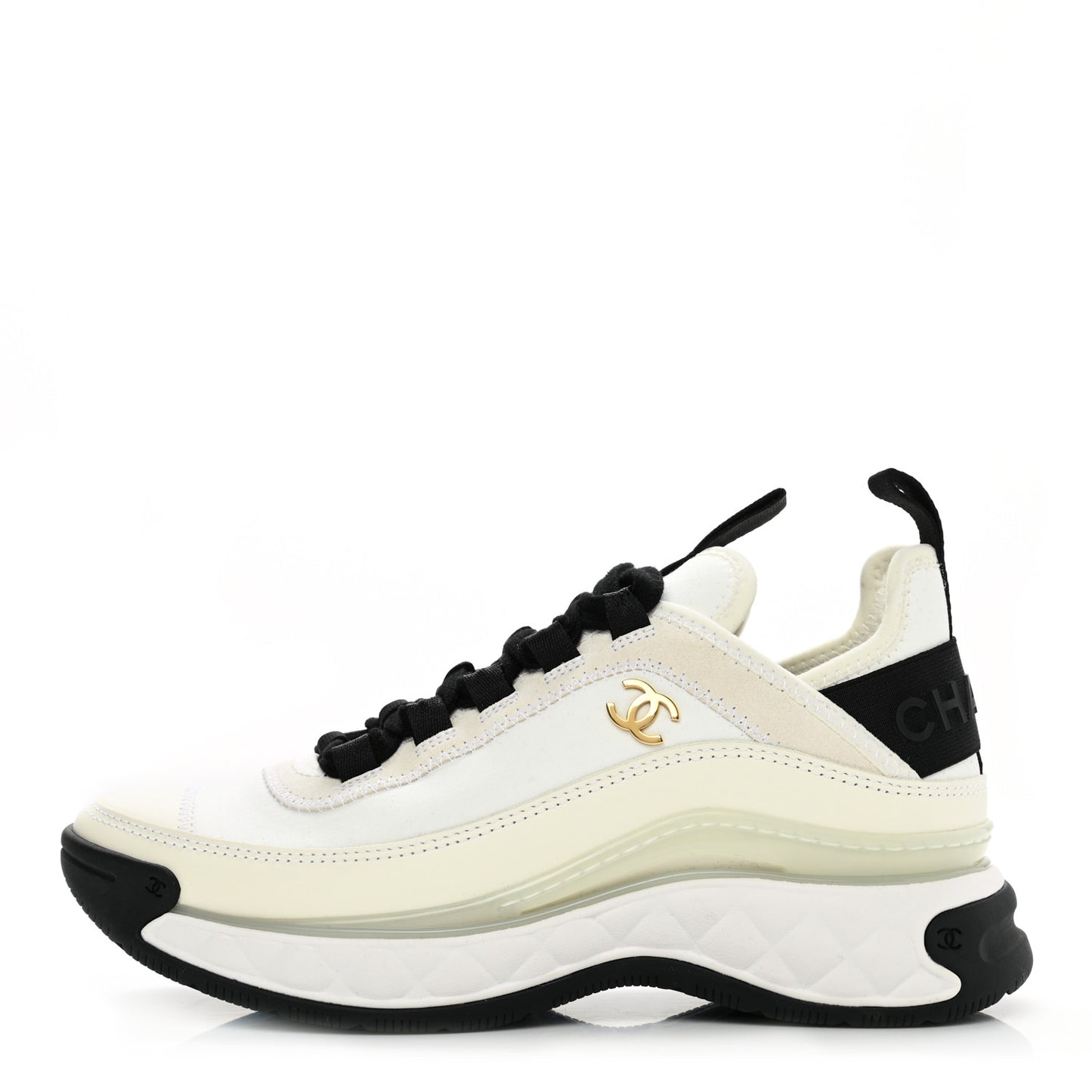 Velvet Calfskin Mixed Fibers CC Sneakers 35 Ivory Black