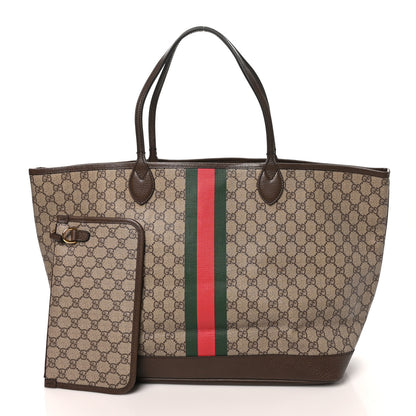Gucci GG Supreme Monogram Textured Dollar Calfskin Web Large Ophidia Tote Beige Ebony New Acero 2 of 10
