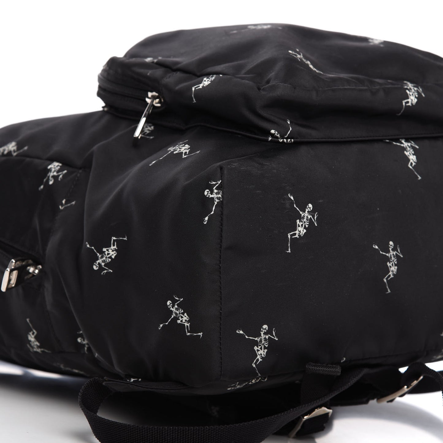 Nylon Dancing Skeleton Backpack Black White