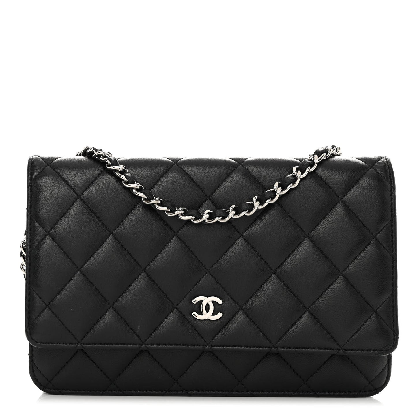 Lambskin Quilted Wallet On Chain WOC Black