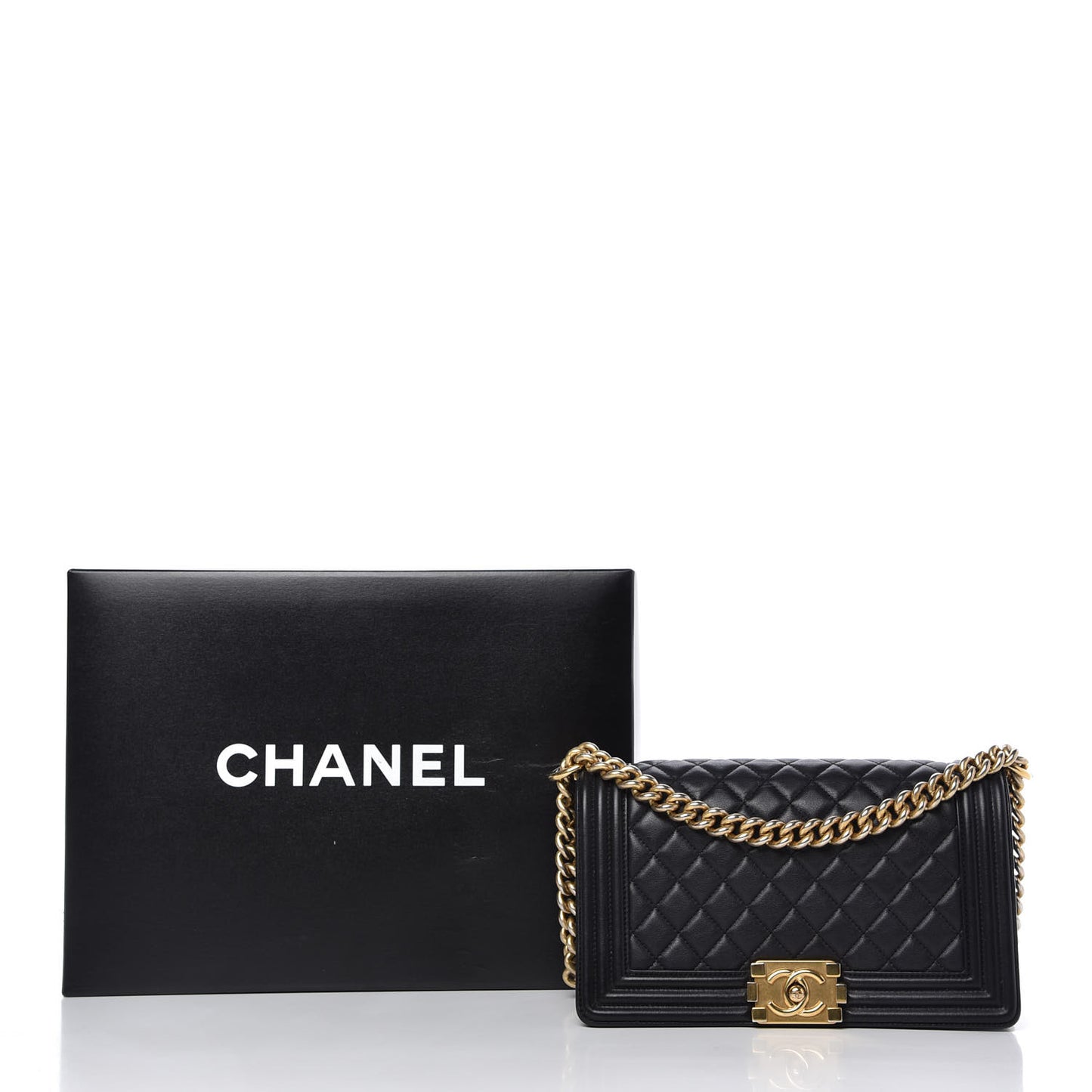 Lambskin Quilted Medium Boy Flap Black