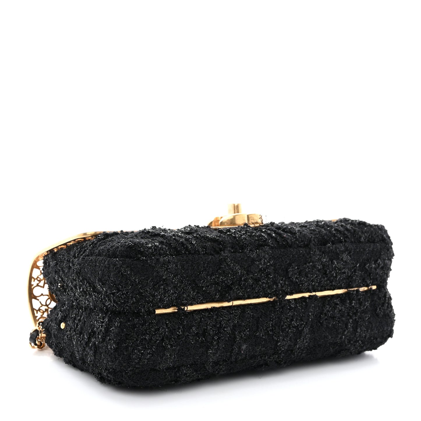 Metal Tweed Logo CC Minaudiere Flap Bag Black Gold