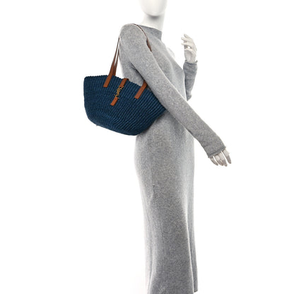 Saint Laurent Raffia Calfskin Medium Panier Tote Blue 3 of 10