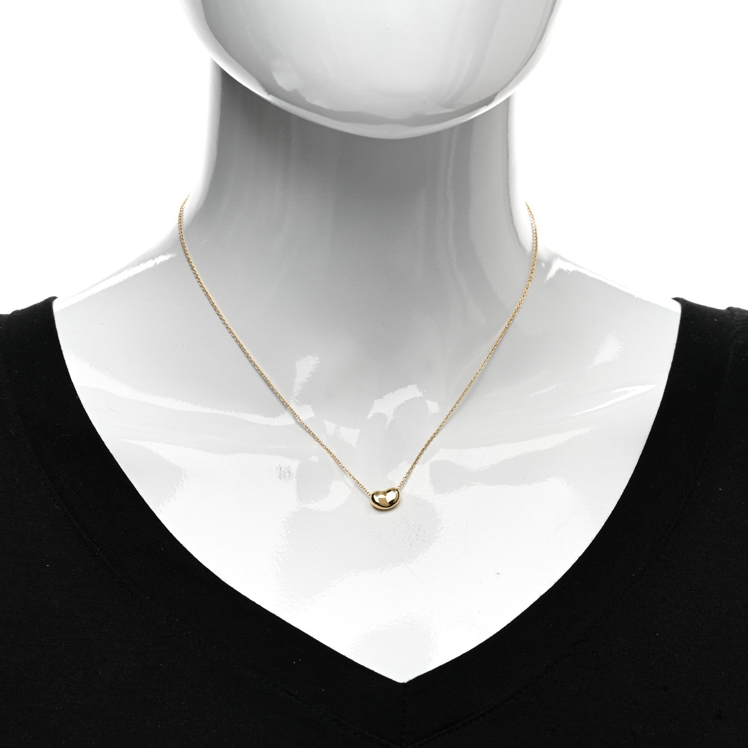 Tiffany 18K Yellow Gold 9mm Elsa Peretti Bean Pendant Necklace 2 of 4