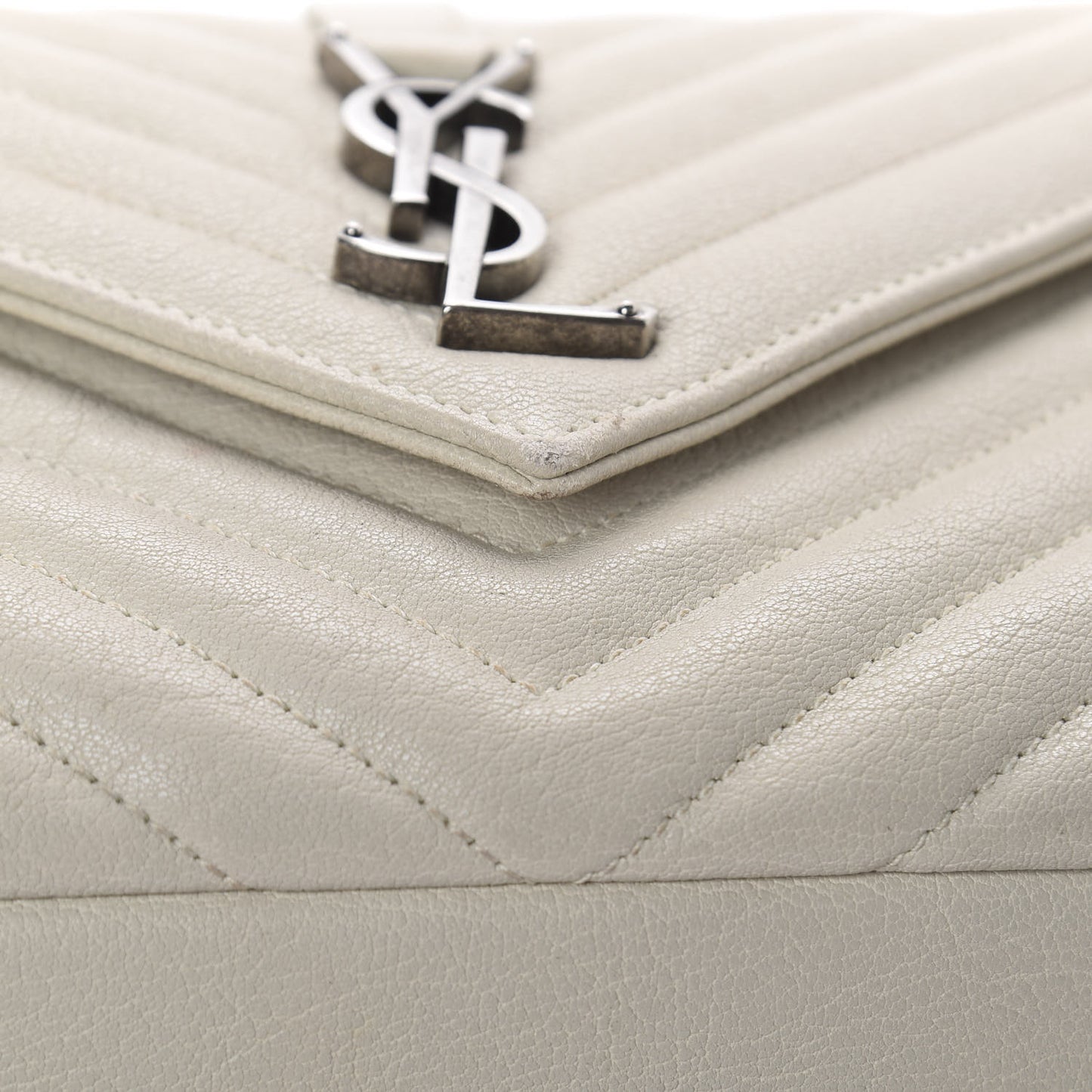 Sheepskin Matelasse Chevron Monogram Medium College Bag Dove White