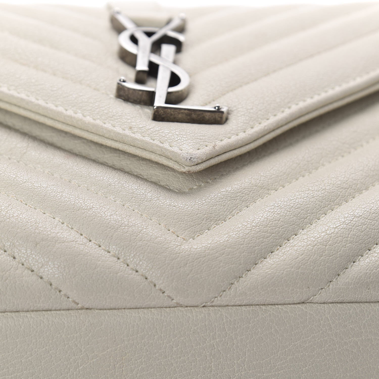 Saint Laurent Sheepskin Matelasse Chevron Monogram Medium College Bag Dove White 13 of 17