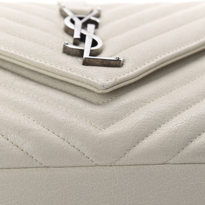Saint Laurent Sheepskin Matelasse Chevron Monogram Medium College Bag Dove White 13 of 17
